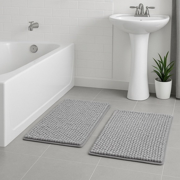 Room Essentials Everyday Chenille Bath Rug Set 2pc 17”x24” Non-Skid - Picture 5 of 8